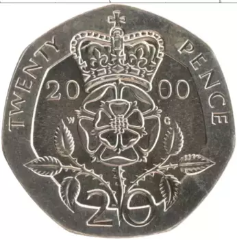 Монета 20 пенсов Англии 2000 года Медно-никель Елизавета II