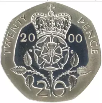 Монета 20 пенсов Англии 2000 года Серебро Елизавета II