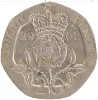Монета 20 пенсов Англии 2001 года Медно-никель