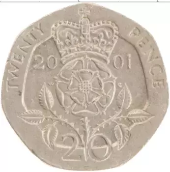 Монета 20 пенсов Англии 2001 года Медно-никель