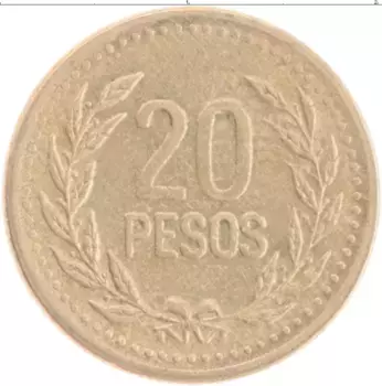 Монета 20 песо Колумбии 1994 года Бронза