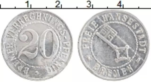 Монета 20 пфеннигов Бремена 1924 года Алюминий