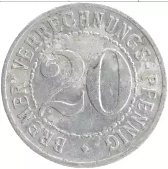 Монета 20 пфеннигов Бремена 1924 года Алюминий