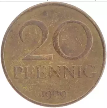 Монета 20 пфеннигов ГДР 1969 года Бронза