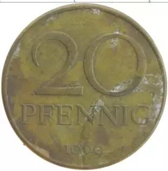 Монета 20 пфеннигов ГДР 1969 года Бронза