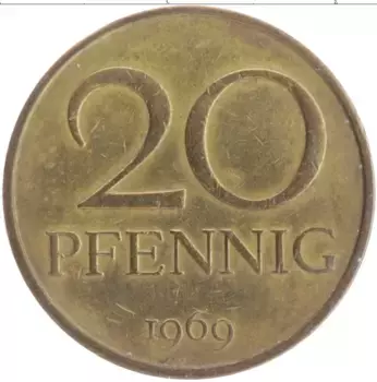 Монета 20 пфеннигов ГДР 1969 года Бронза