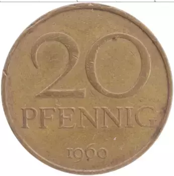 Монета 20 пфеннигов ГДР 1969 года Латунь