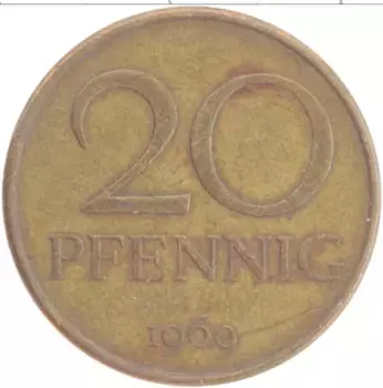 Монета 20 пфеннигов ГДР 1969 года Латунь