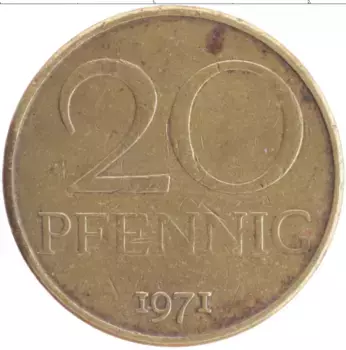 Монета 20 пфеннигов ГДР 1971 года Бронза