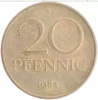 Монета 20 пфеннигов ГДР 1983 года Бронза А