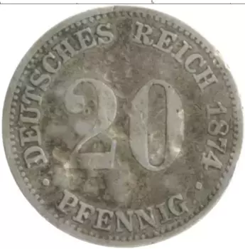 Монета 20 пфеннигов Германии 1874 года Серебро D
