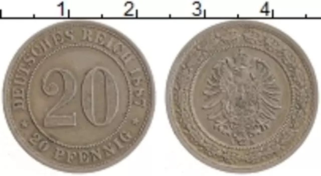 Монета 20 пфеннигов Германии 1887 года Медно-никель А