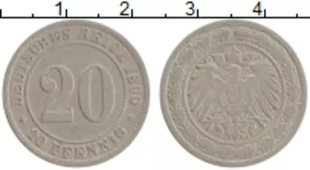 Монета 20 пфеннигов Германии 1890 года Медно-никель D