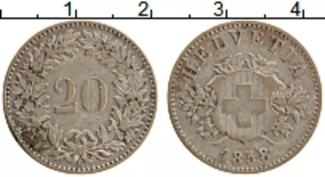 Монета 20 рапп Швейцарии 1858 года Серебро