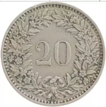 Монета 20 рапп Швейцарии 1939 года Медно-никель