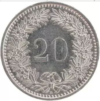 Монета 20 рапп Швейцарии 2007 года Медно-никель