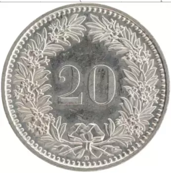 Монета 20 рапп Швейцарии 2012 года Медно-никель