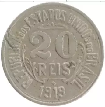 Монета 20 рейс Бразилии 1919 года Медно-никель