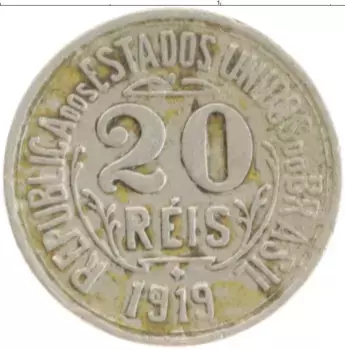 Монета 20 рейс Бразилии 1919 года Медно-никель