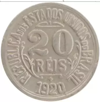 Монета 20 рейс Бразилии 1920 года Медно-никель
