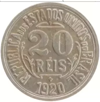 Монета 20 рейс Бразилии 1920 года Медно-никель