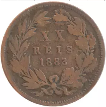 Монета 20 рейс Португалии 1883 года Бронза Луиш I