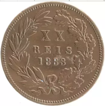 Монета 20 рейс Португалии 1883 года Бронза Луиш I