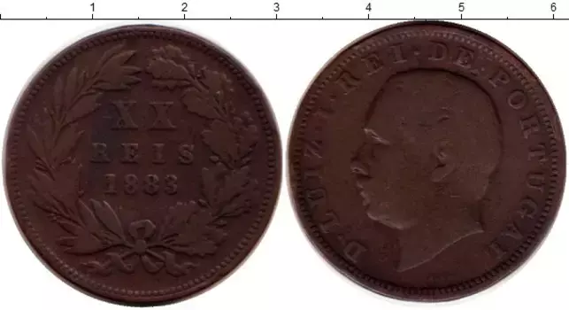 Монета 20 рейс Португалии 1883 года Медь Луиш I
