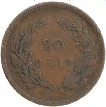 Монета 20 рейс Португалии 1892 года Бронза Карлуш I