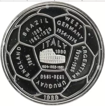 Монета 20 риель Камбоджи 1989 года Серебро Чемпионат мира по футболу в Италии