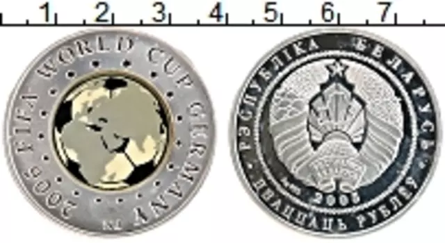 Монета 20 рублей Беларуси 2005 года Серебро Чемпионат мира по футболу 2006