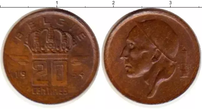 Монета 20 сантим Бельгии 1954 года Медь