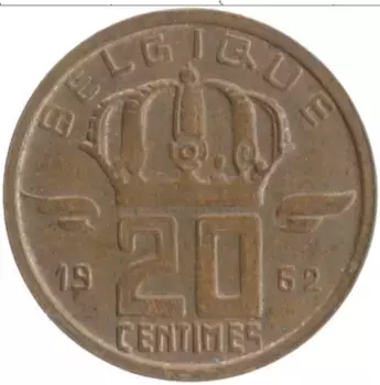 Монета 20 сантим Бельгии 1957 года Медь BELGIQUE