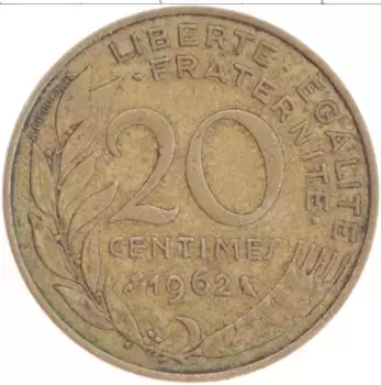 Монета 20 сантим Франции 1962 года Бронза