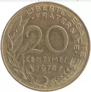 Монета 20 сантим Франции 1978 года Бронза