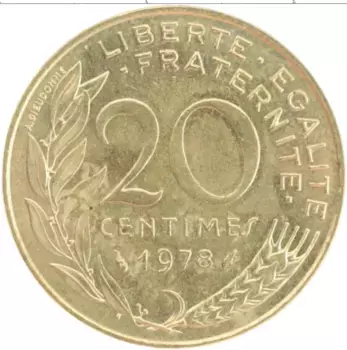 Монета 20 сантим Франции 1978 года Латунь