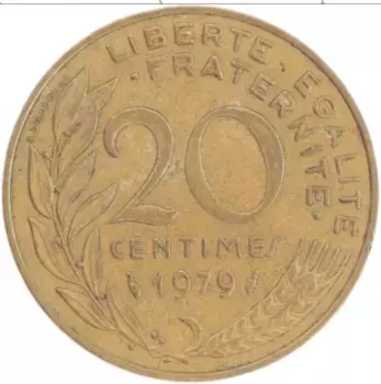 Монета 20 сантим Франции 1979 года Латунь