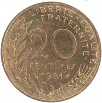 Монета 20 сантим Франции 1981 года Бронза