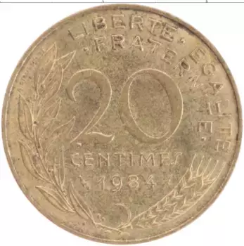 Монета 20 сантим Франции 1984 года Бронза