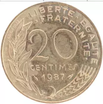 Монета 20 сантим Франции 1987 года Бронза