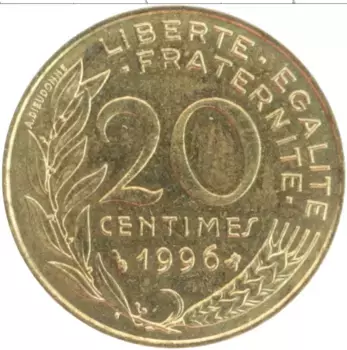 Монета 20 сантим Франции 1996 года Латунь