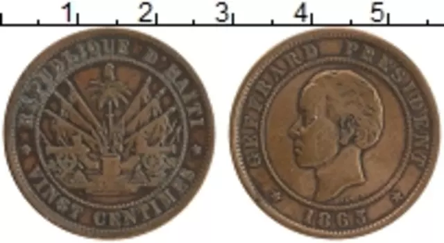 Монета 20 сантим Гаити 1863 года Бронза