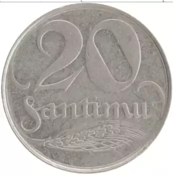 Монета 20 сантим Латвии 1922 года Медно-никель