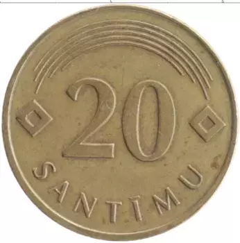 Монета 20 сантим Латвии 2009 года Латунь