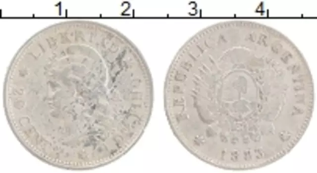 Монета 20 сентаво Аргентины 1883 года Серебро