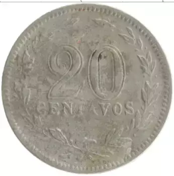 Монета 20 сентаво Аргентины 1938 года Медно-никель