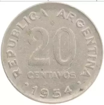 Монета 20 сентаво Аргентины 1954 года Медно-никель Хосе де Сан-Мартин