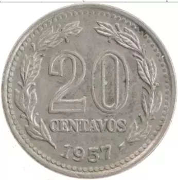 Монета 20 сентаво Аргентины 1957 года Медно-никель