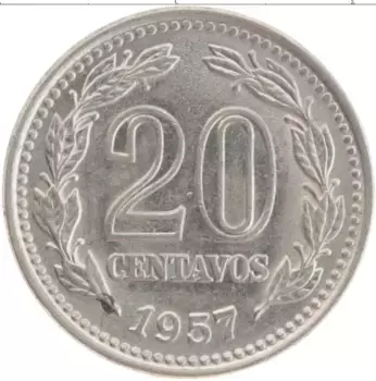 Монета 20 сентаво Аргентины 1957 года Медно-никель