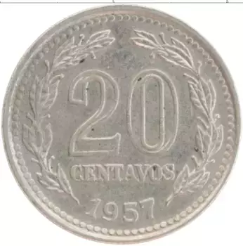 Монета 20 сентаво Аргентины 1957 года Медно-никель